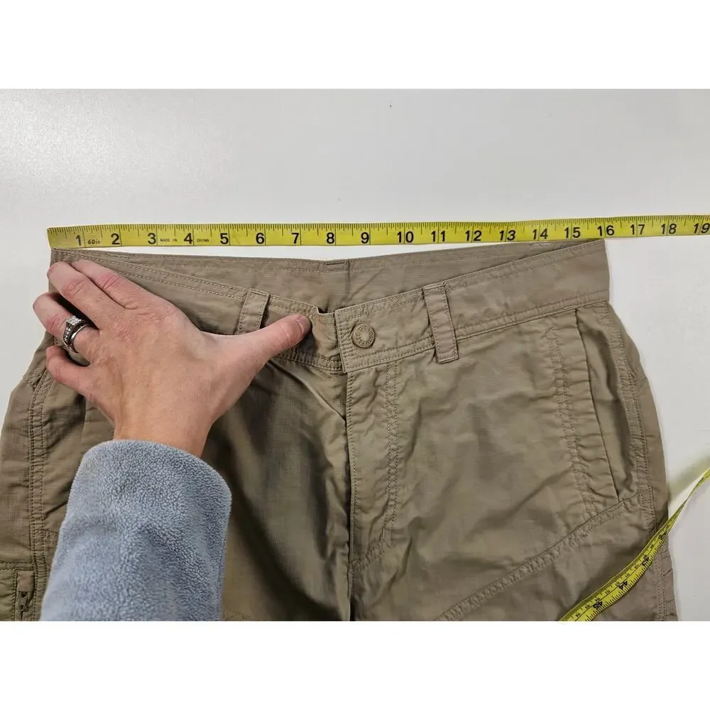 North face size 34 nylon packable zip pocket shorts beige lightweight khaki